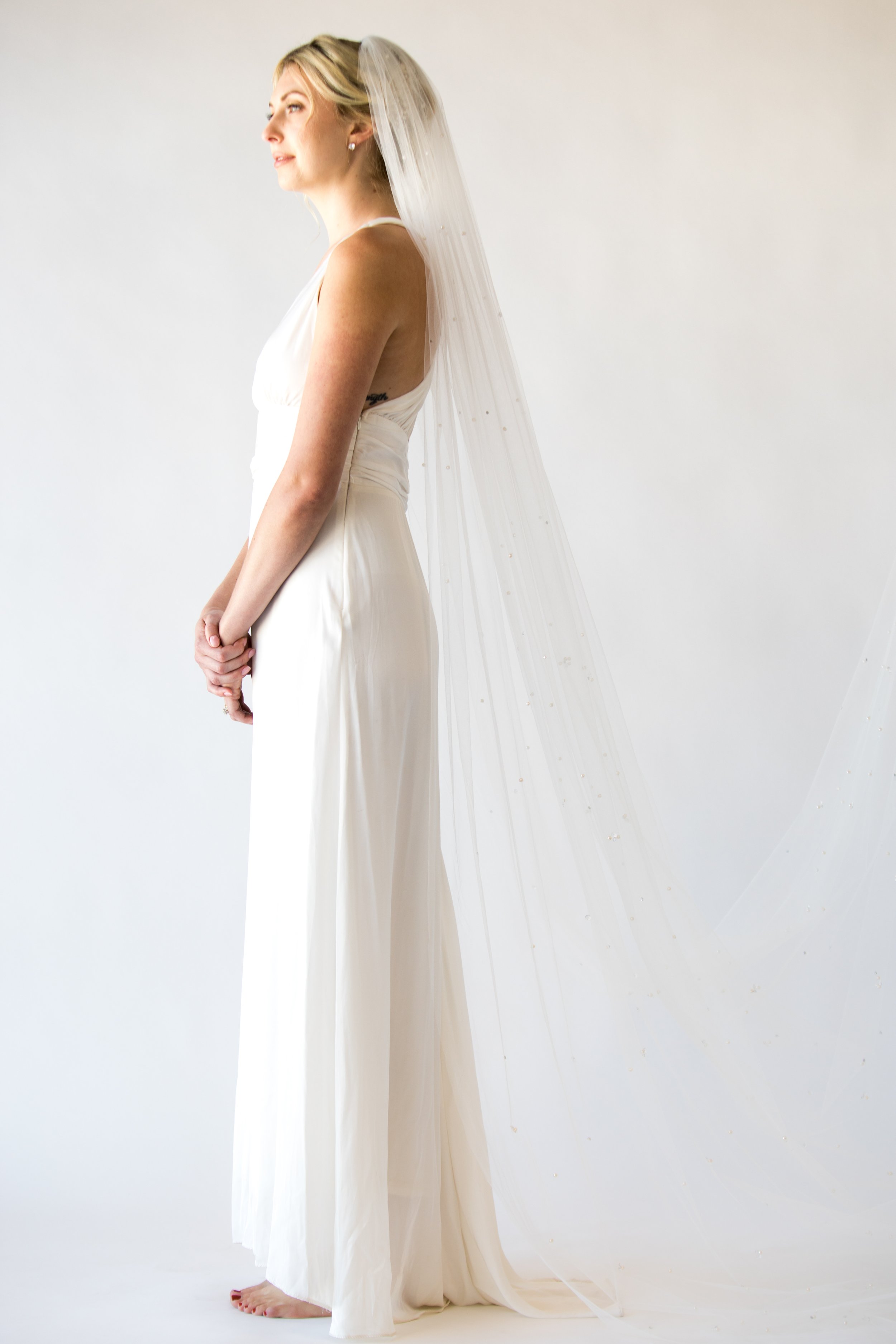 Beaded crystal and pearl scatter cathedral Cockles & Belles bridal